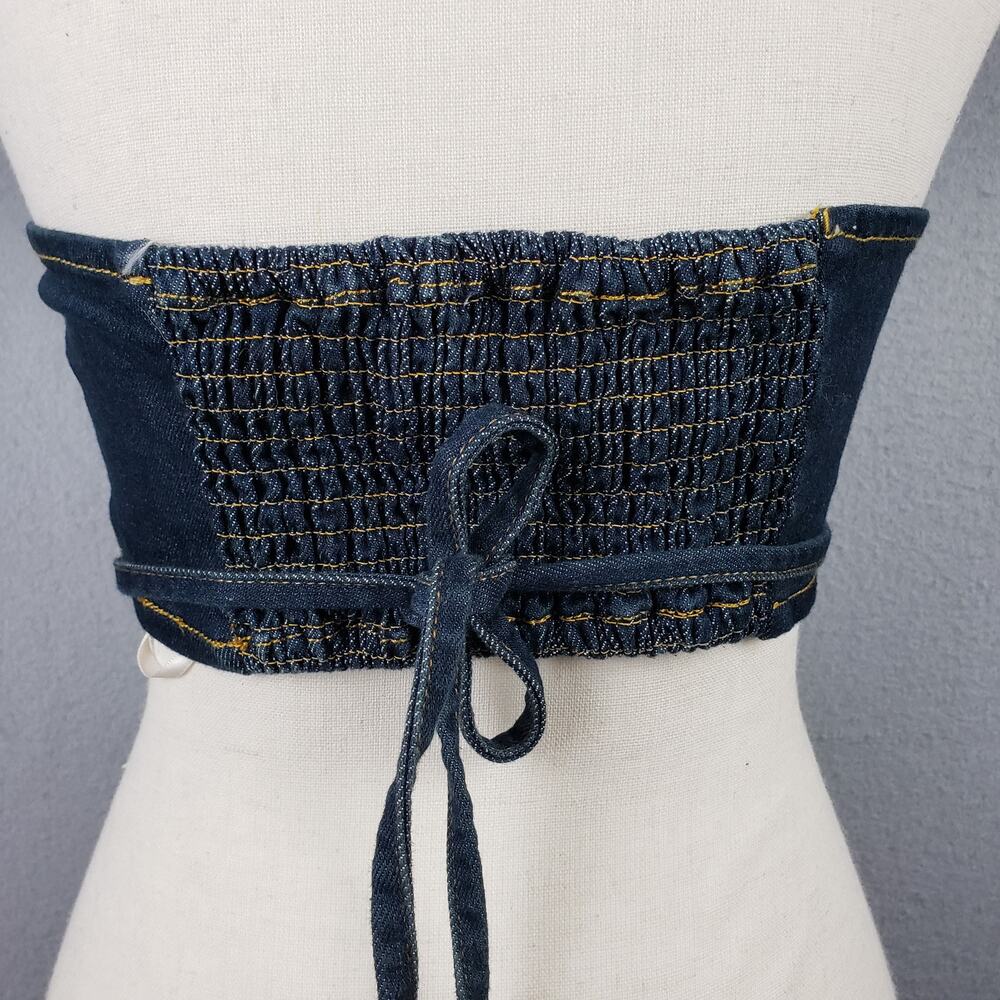 Embroidered Denim Halter Wrap Crop Top Western Co… - image 5